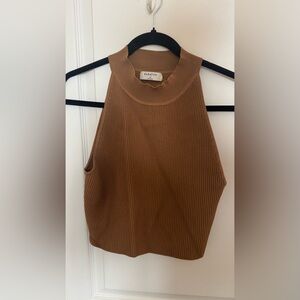 Babaton Tan Ribbed Sleeveless Top